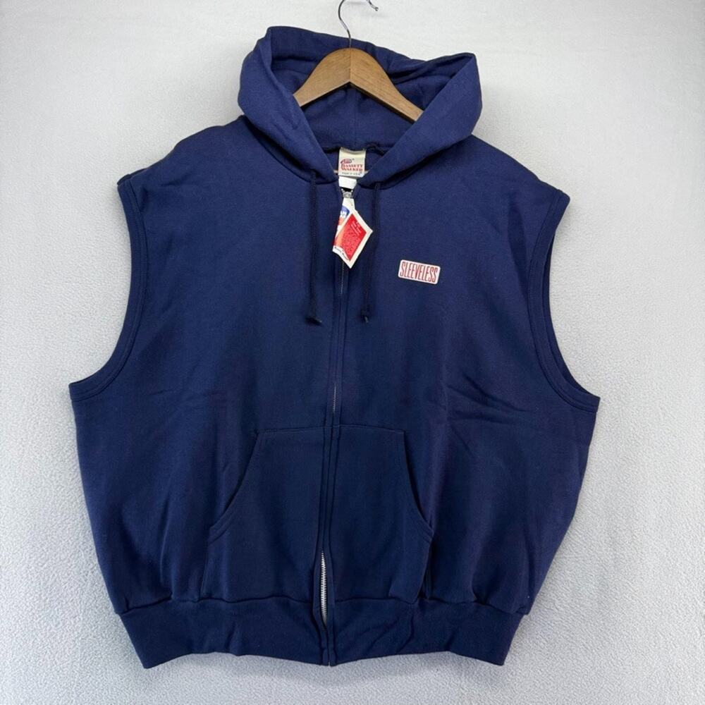 Vintage Bassett Walker Hoodie Men's 2XL 52-54 Blue Zip Muscle Deadstock NEW 80s
